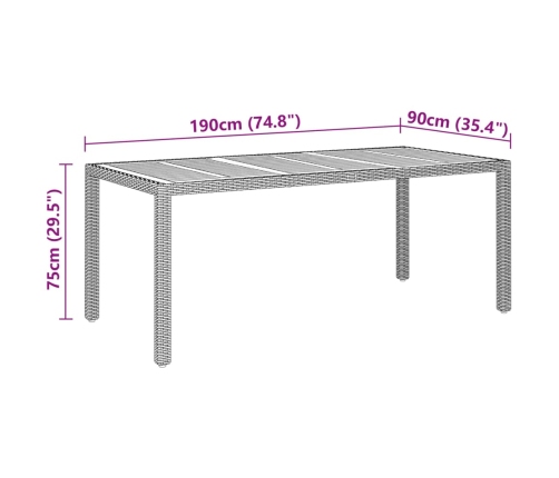 vidaXL Mesa de jardín madera acacia ratán sintético negro 190x90x75 cm