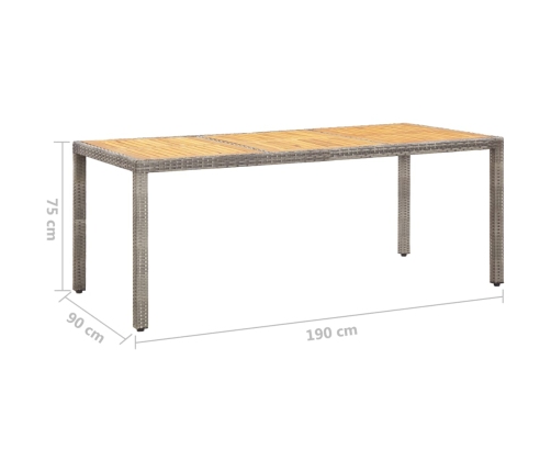 Mesa de jardín madera acacia ratán sintético gris 190x90x75 cm