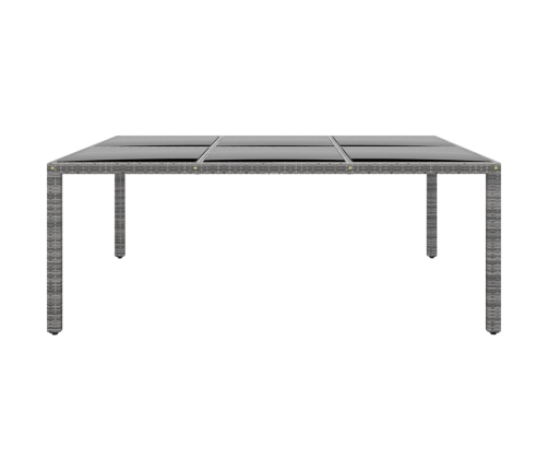 vidaXL Mesa jardín vidrio templado ratán sintético gris 200x150x75 cm