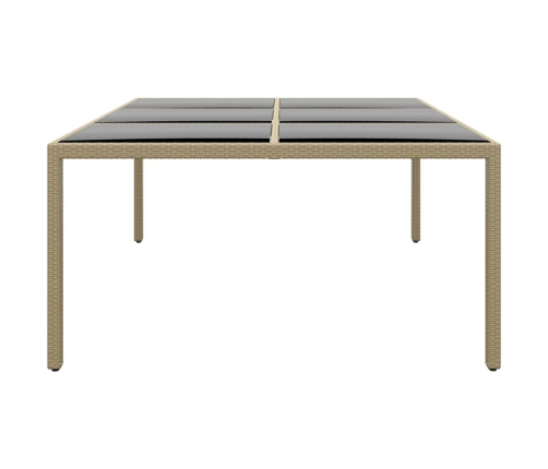 Mesa jardín vidrio templado ratán sintético beige 200x150x75 cm