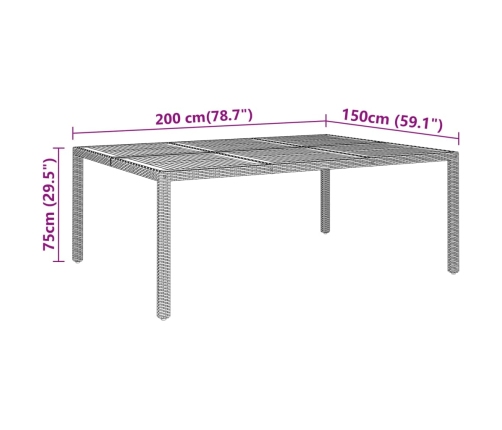 vidaXL Mesa de jardín madera acacia ratán sintético gris 200x150x75 cm