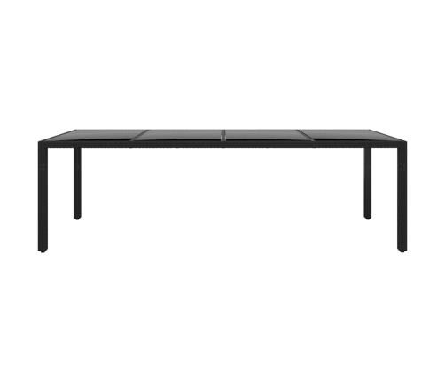 vidaXL Mesa jardín vidrio templado ratán sintético negro 250x100x75 cm