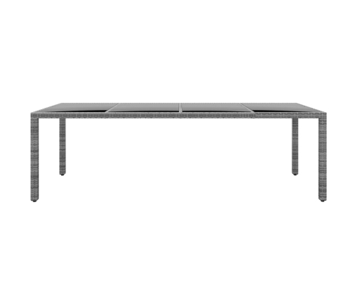 vidaXL Mesa jardín vidrio templado ratán sintético gris 250x100x75 cm