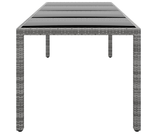 vidaXL Mesa jardín vidrio templado ratán sintético gris 250x100x75 cm