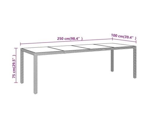 Mesa de jardín superficie de vidrio ratán sintético beige