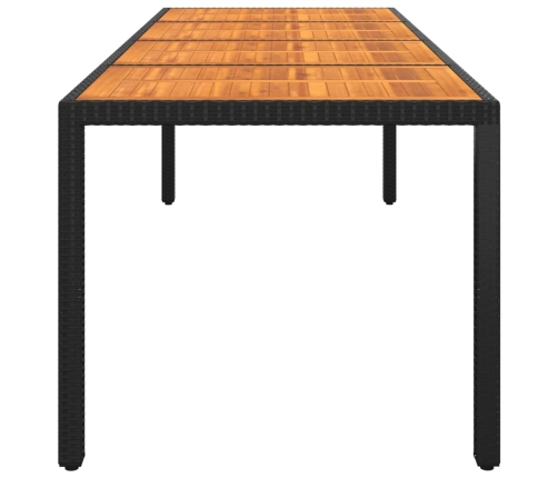 Mesa jardín madera acacia ratán sintético negro 250x100x75 cm