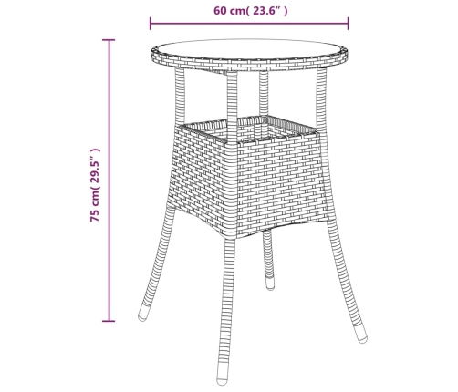 Mesa de jardín vidrio templado ratán sintético negro Ø60x75 cm