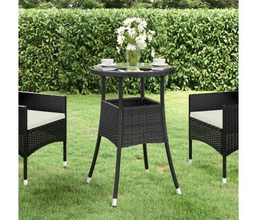 Mesa de jardín vidrio templado ratán sintético negro Ø60x75 cm