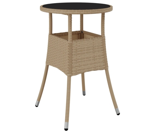 vidaXL Mesa de jardín vidrio templado ratán sintético beige Ø60x75 cm