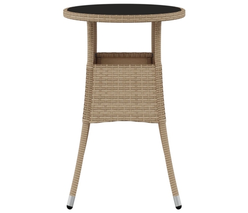 vidaXL Mesa de jardín vidrio templado ratán sintético beige Ø60x75 cm