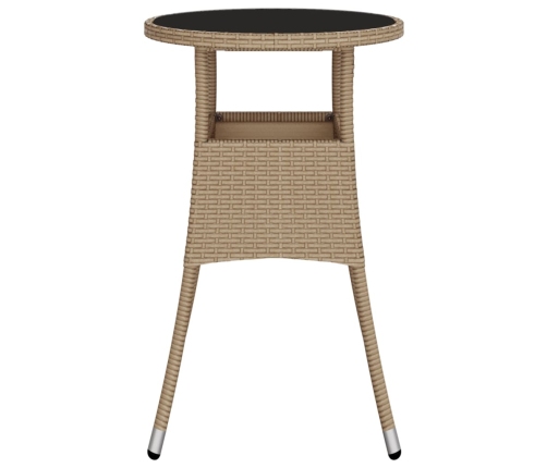 vidaXL Mesa de jardín vidrio templado ratán sintético beige Ø60x75 cm