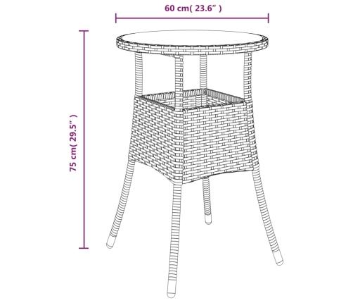 vidaXL Mesa de jardín vidrio templado ratán sintético beige Ø60x75 cm