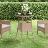 vidaXL Mesa de jardín vidrio templado ratán sintético beige Ø60x75 cm