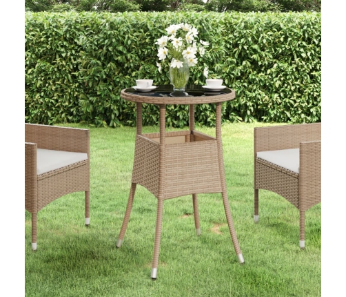 vidaXL Mesa de jardín vidrio templado ratán sintético beige Ø60x75 cm