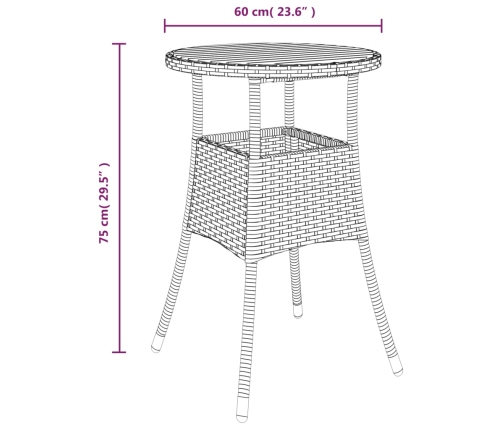 vidaXL Mesa de jardín madera acacia y ratán sintético negro Ø60x75 cm