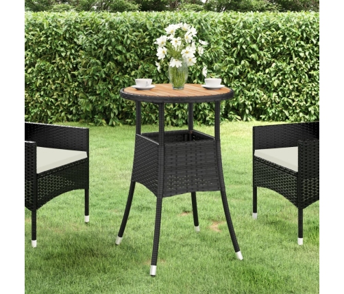 vidaXL Mesa de jardín madera acacia y ratán sintético negro Ø60x75 cm