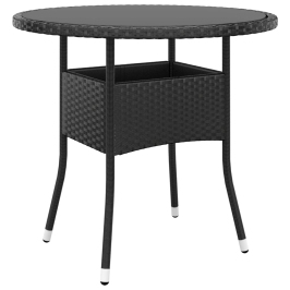 Mesa de jardín vidrio templado ratán sintético negro Ø80x75 cm