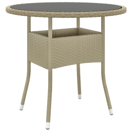 Mesa de jardín vidrio templado ratán sintético beige Ø80x75 cm