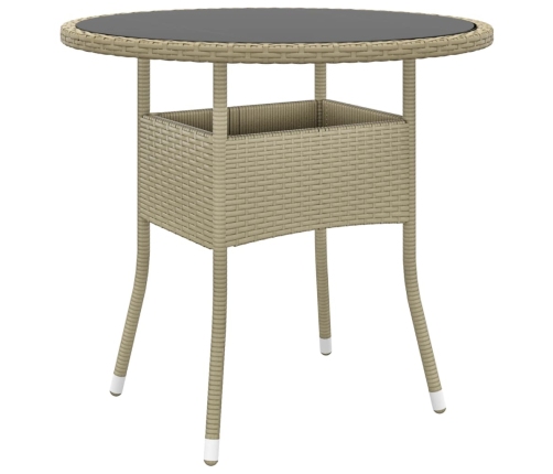 Mesa de jardín vidrio templado ratán sintético beige Ø80x75 cm