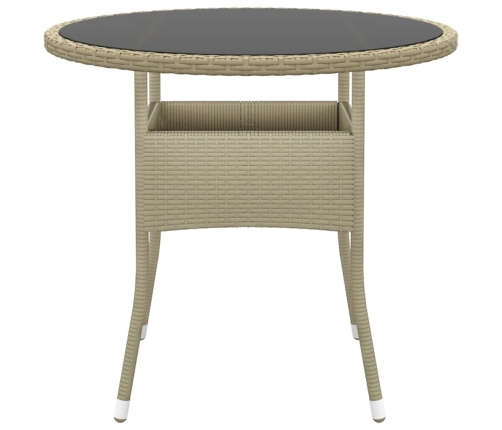 Mesa de jardín vidrio templado ratán sintético beige Ø80x75 cm