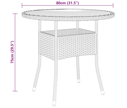 vidaXL Mesa de jardín madera acacia y ratán sintético negro Ø80x75 cm