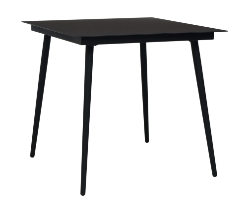 Mesa de comedor de jardín acero y vidrio negra 80x80x74 cm