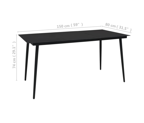 Mesa de comedor de jardín acero y vidrio negra 150x80x74 cm