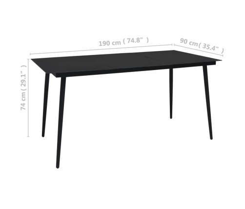 Mesa de comedor de jardín acero y vidrio negra 190x90x74 cm