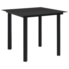 Mesa de comedor de jardín acero y vidrio negra 80x80x74 cm