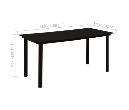 Mesa de comedor de jardín acero y vidrio negra 150x80x74 cm