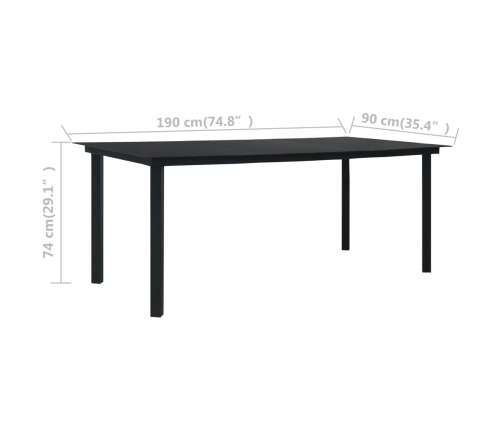 Mesa de comedor de jardín acero y vidrio negra 190x90x74 cm