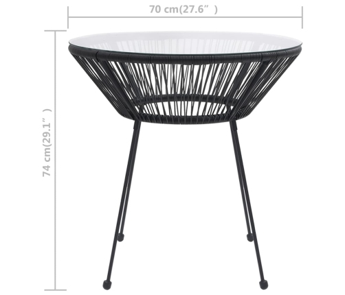 Mesa de comedor de jardín acero y vidrio negra Ø70x74 cm