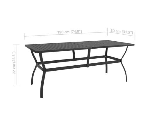 Mesa de jardín de acero gris antracita 190x80x72 cm