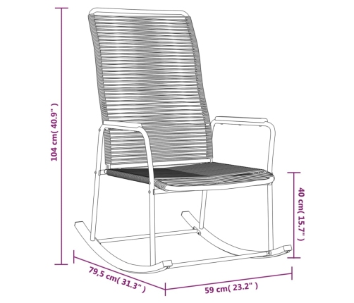 Mecedora de jardín ratán PVC negro 59x79,5x104 cm