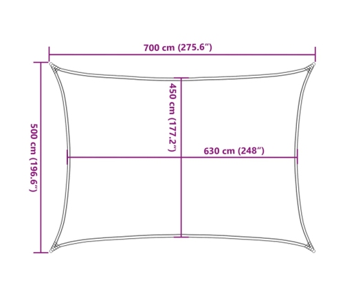 Toldo de vela gris antracita HDPE 160 g/m² 5x7 m