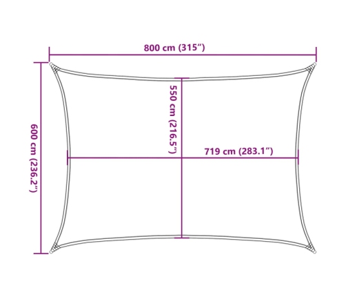 Toldo de vela gris antracita HDPE 160 g/m² 6x8 m