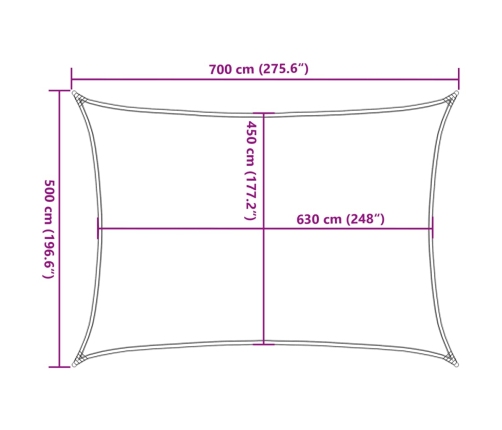 Toldo de vela crema HDPE 160 g/m² 5x7 m