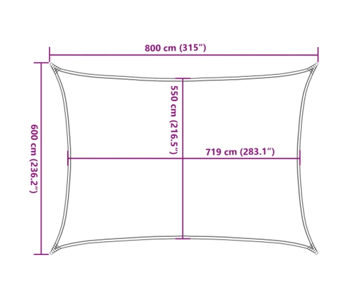 Toldo de vela crema HDPE 160 g/m² 6x8 m