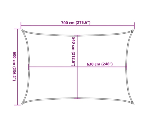 Toldo de vela HDPE verde oscuro 160 g/m² 6x7 m