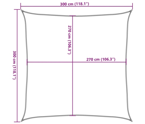 Toldo de vela cuadrado HDPE azul 160 g/m² 3x3 m