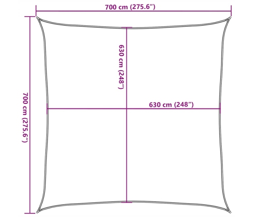 Toldo de vela cuadrado HDPE azul 160 g/m² 7x7 m