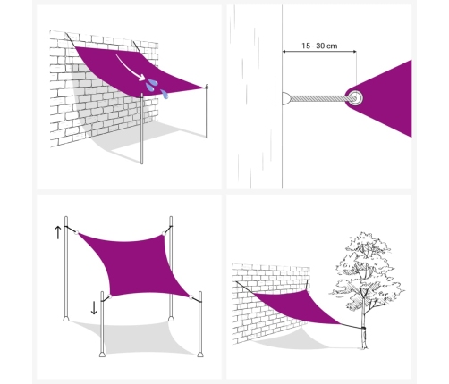 Toldo de vela rectangular HDPE azul 160 g/m² 3x4 m