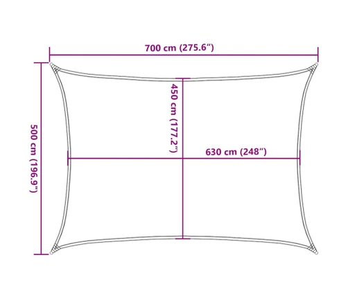 Toldo de vela rectangular HDPE azul 160 g/m² 5x7 m