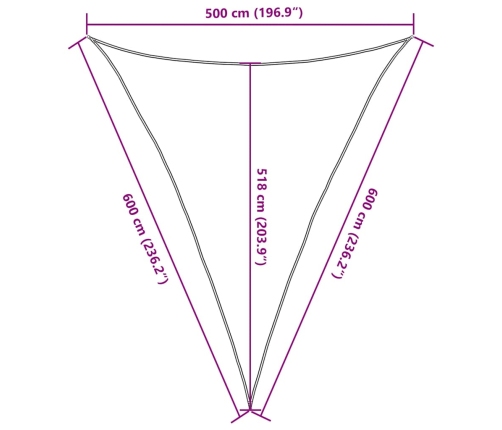 Toldo de vela triangular HDPE azul 160 g/m² 5x6x6 m