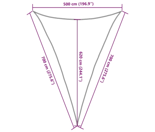 Toldo de vela triangular HDPE azul 160 g/m² 5x7x7 m