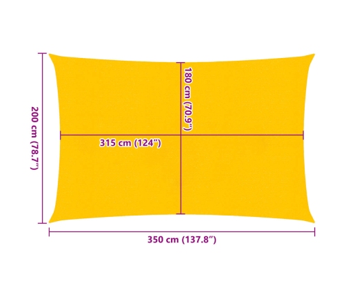 Toldo de vela rectangular HDPE amarillo 160 g/m² 2x3,5 m