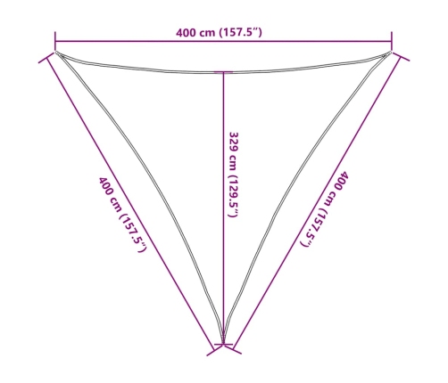 Toldo de vela triangular HDPE amarillo 160 g/m² 4x4x4 m