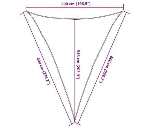 Toldo de vela triangular HDPE amarillo 160 g/m² 5x6x6 m