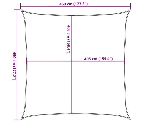 Toldo de vela cuadrado HDPE naranja 160 g/m² 4,5x4,5 m