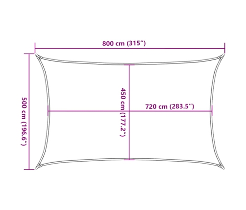Toldo de vela rectangular HDPE naranja 160 g/m² 5x8 m